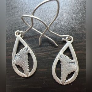 G&S Native Howling Wolf Teardrop Dangle 1996 Sterling Silver Earrings